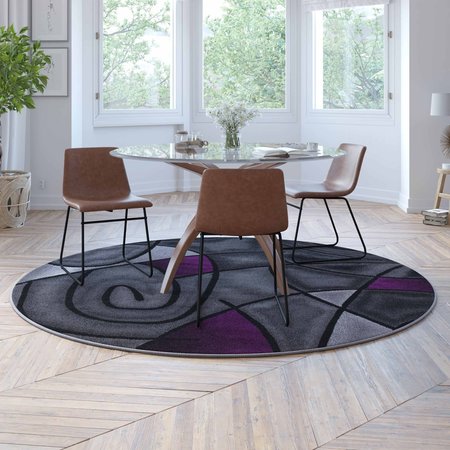 FLASH FURNITURE Purple 7' x 7' Round Abstract Design Area Rug ACD-TZ-860-7R-PR-GG